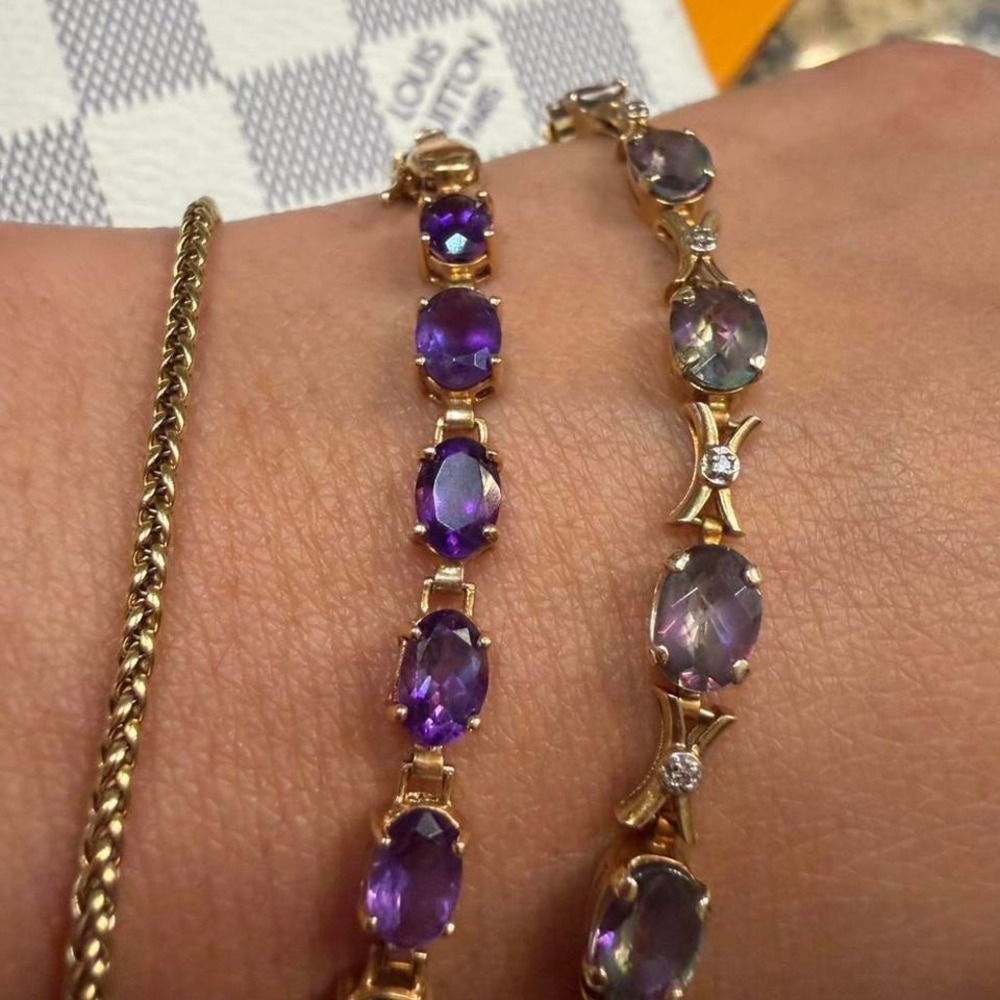 10K Yellow gold amethyst novel gemstone tennis bracelet solid 10 karat